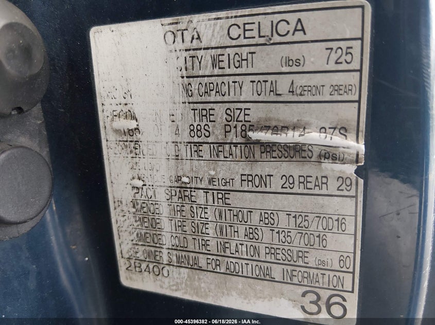 1994 Toyota Celica St VIN: JT2AT00F0R0012705 Lot: 45396382