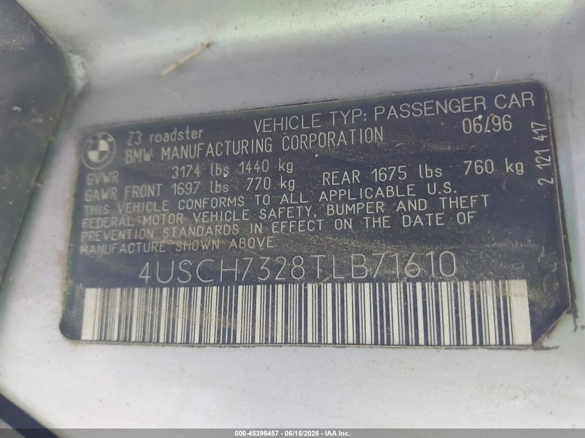 1996 BMW Z3 CABRIO 1.9L I4 FI DOHC 24V F