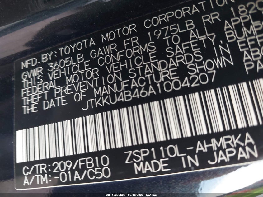 2010 Scion Xd VIN: JTKKU4B46A1004207 Lot: 45396602