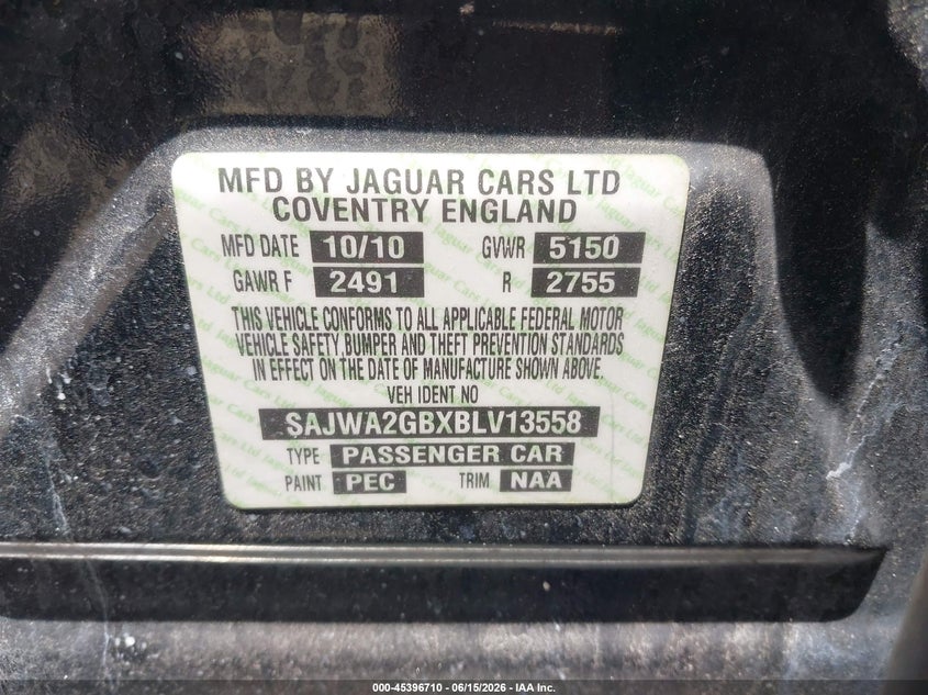 2011 Jaguar Xj Xjl VIN: SAJWA2GBXBLV13558 Lot: 45396710