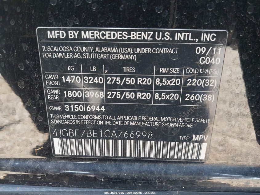 2012 Mercedes-Benz Gl 450 4Matic VIN: 4JGBF7BE1CA766998 Lot: 45397095