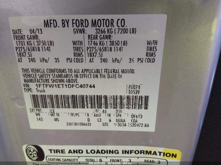2013 FORD F-150 TRUCK 3.5L V-6 DI, DOHC, VVT, TURBO, 365HP
