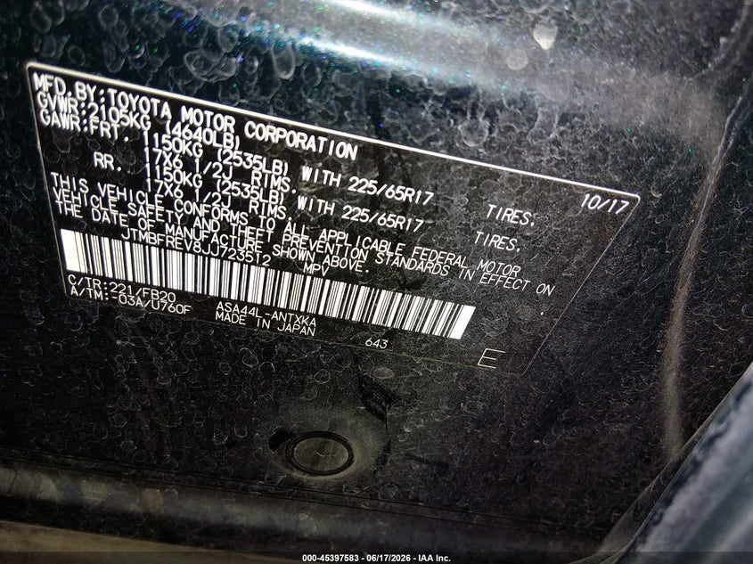 VIN JTMBFREV8JJ723512 2018 TOYOTA RAV4 LE