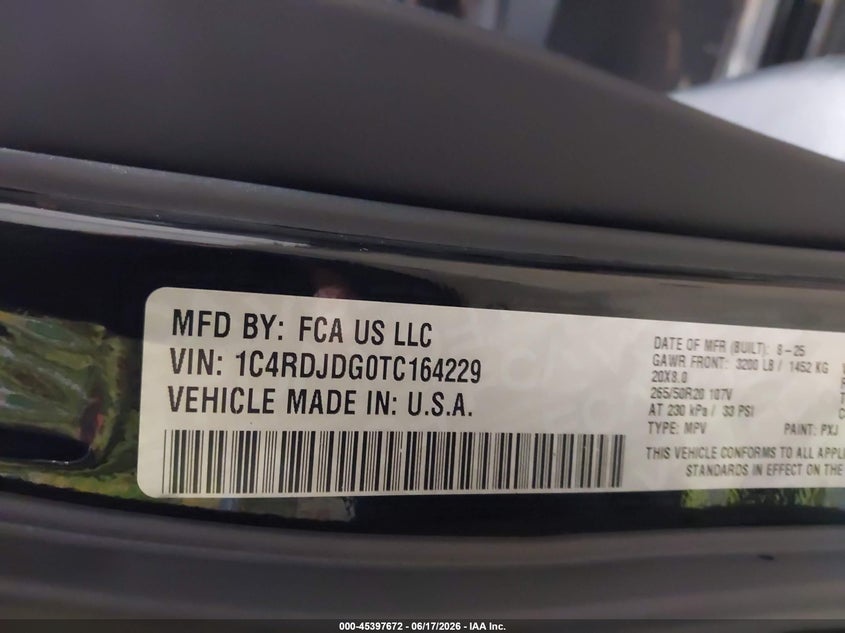 2026 Dodge Durango Gt Plus Awd VIN: 1C4RDJDG0TC164229 Lot: 45397672
