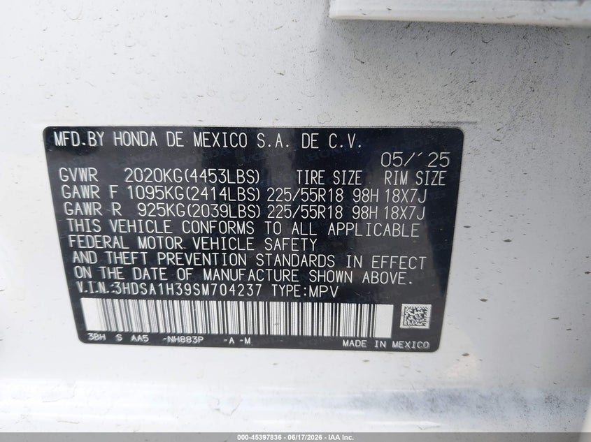 2025 Acura Adx VIN: 3HDSA1H39SM704237 Lot: 45397836