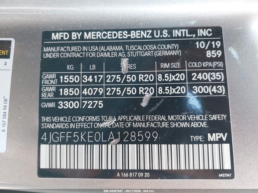 2020 Mercedes-Benz Gls 450 4Matic VIN: 4JGFF5KE0LA128599 Lot: 45397867