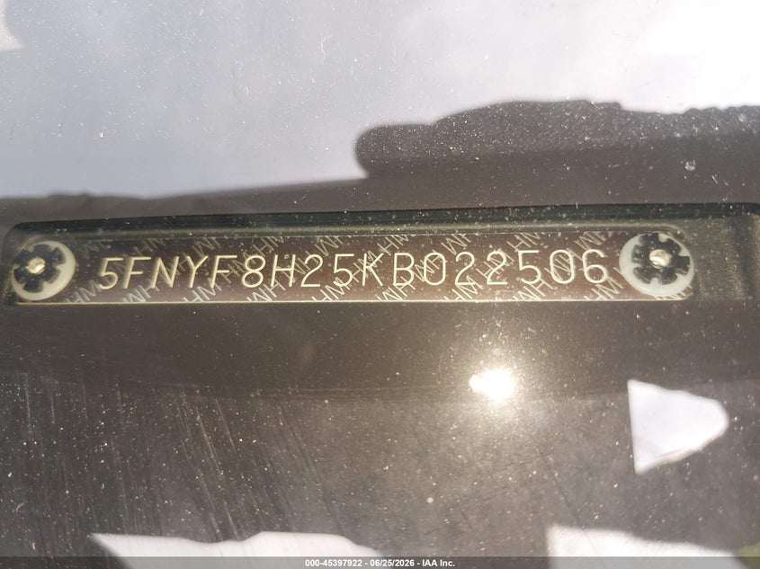 2019 Honda Passport Sport VIN: 5FNYF8H25KB022506 Lot: 45397922