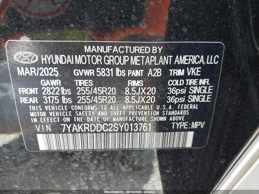2025 Hyundai Ioniq 5 Limited VIN: 7YAKRDDC2SY013761 Lot: 45398250