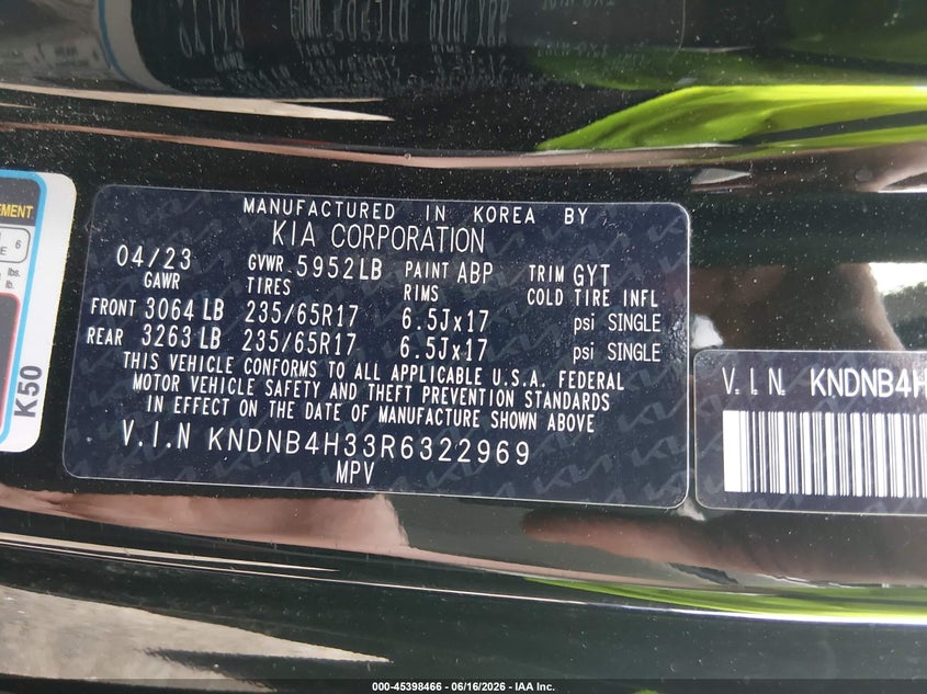 2024 Kia Carnival Mpv Lx Seat Package VIN: KNDNB4H33R6322969 Lot: 45398466