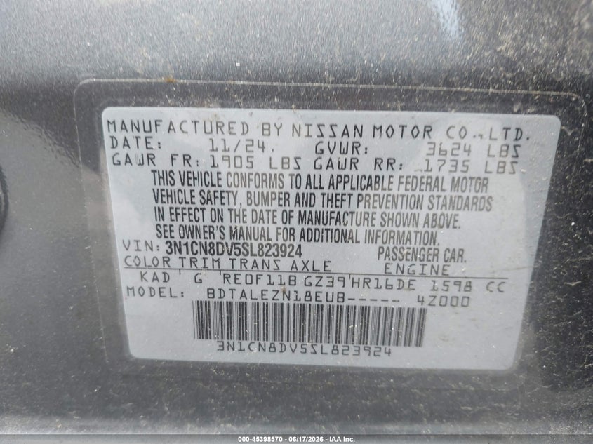 2025 NISSAN VERSA SEDAN 1.6L I-4 DOHC, VVT, 122HP