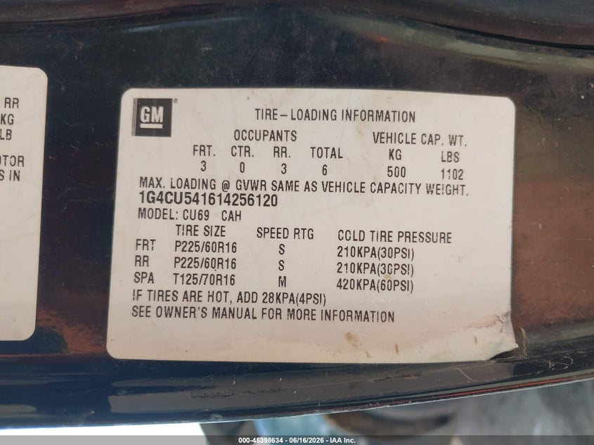 2001 Buick Park Avenue Ultra VIN: 1G4CU541614256120 Lot: 45398634