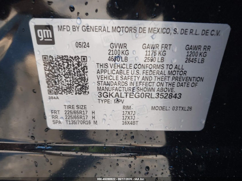 GMC TERRAIN 2024 VIN 3GKALTEG0RL352843