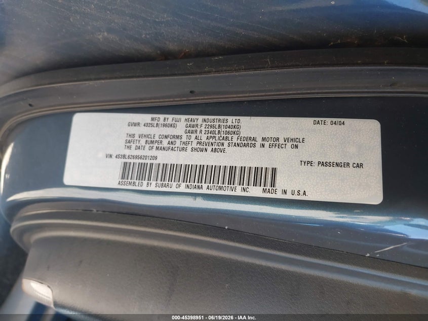 2005 SUBARU LEGACY SEDAN 2.5L H-4 168HP