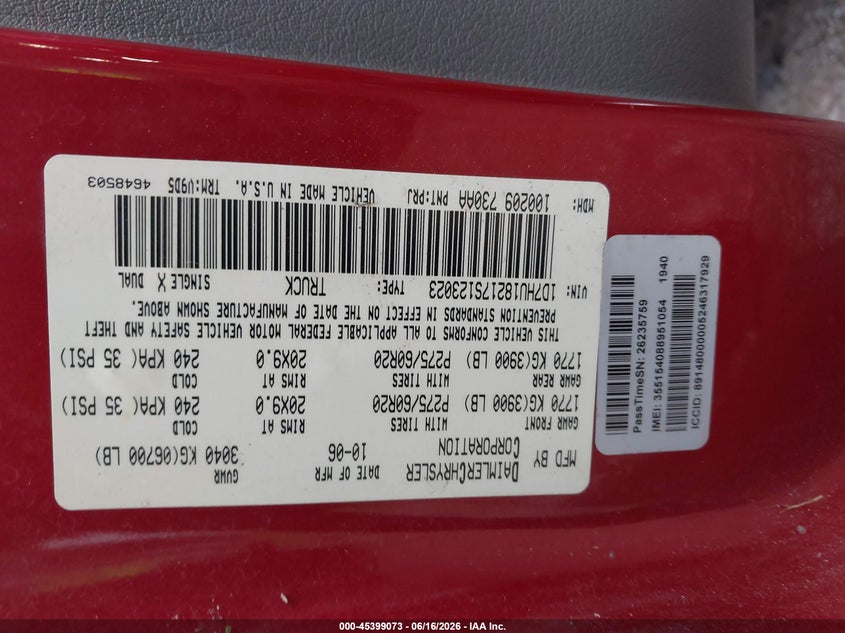 2007 Dodge Ram 1500 Slt/Trx4 Off Road/Sport VIN: 1D7HU18217S123023 Lot: 45399073