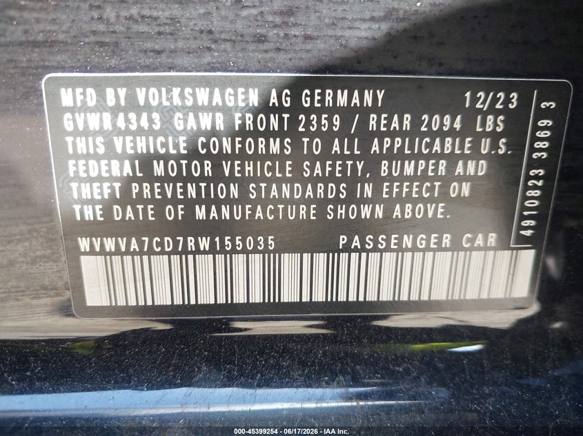 2024 Volkswagen Golf Gti 2.0T Autobahn VIN: WVWVA7CD7RW155035 Lot: 45399254