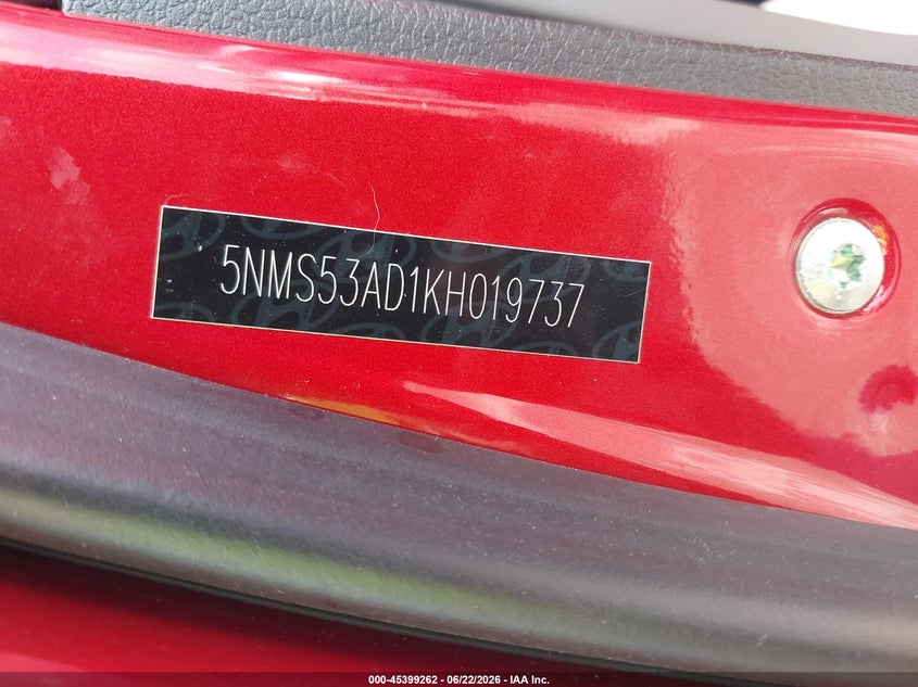 VIN 5NMS53AD1KH019737 2019 HYUNDAI SANTA FE LIMITED