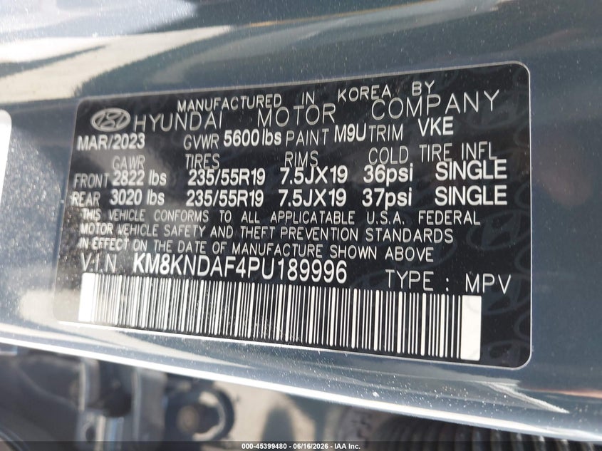 2023 Hyundai Ioniq 5 Sel VIN: KM8KNDAF4PU189996 Lot: 45399480