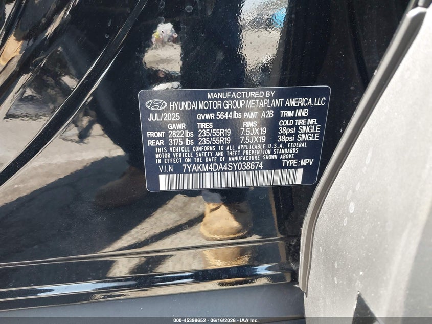 2025 Hyundai Ioniq 5 Se VIN: 7YAKM4DA4SY038674 Lot: 45399652