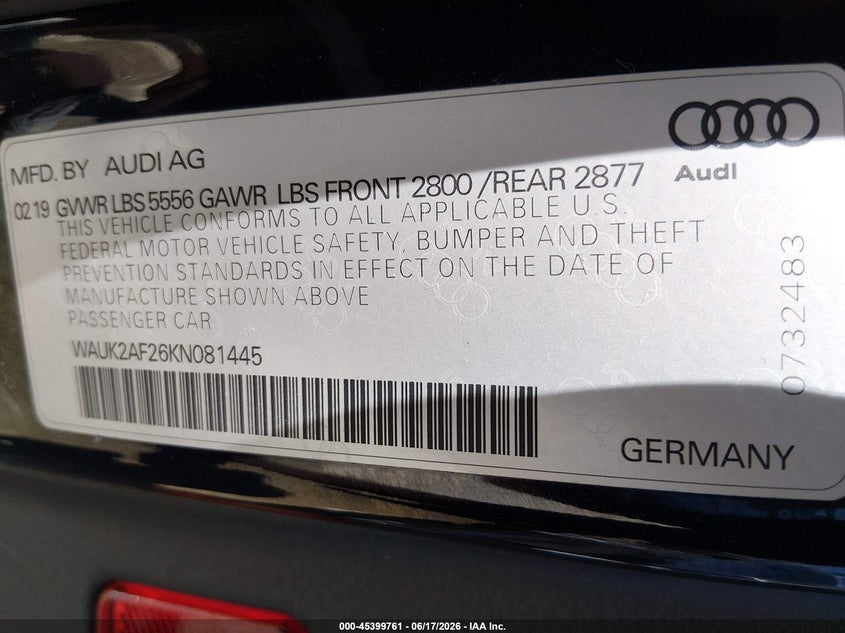 2019 Audi A6 55 Premium VIN: WAUK2AF26KN081445 Lot: 45399761
