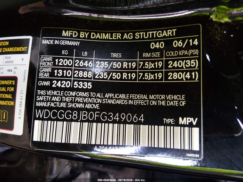 2015 Mercedes-Benz Glk 350 4Matic VIN: WDCGG8JB0FG349064 Lot: 45400040