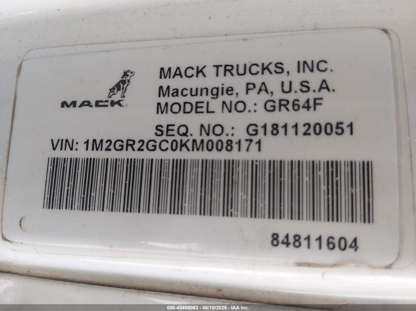 2019 MACK GRANITE auction photo 8