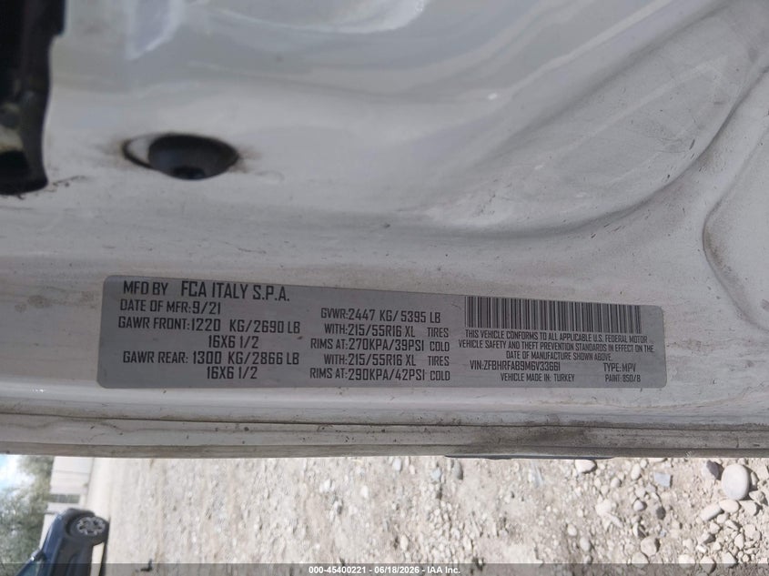 RAM PROMASTER CITY 2021 VIN ZFBHRFAB9M6V33661