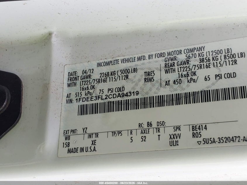 2012 FORD E-350 CUTAWAY auction photo 8