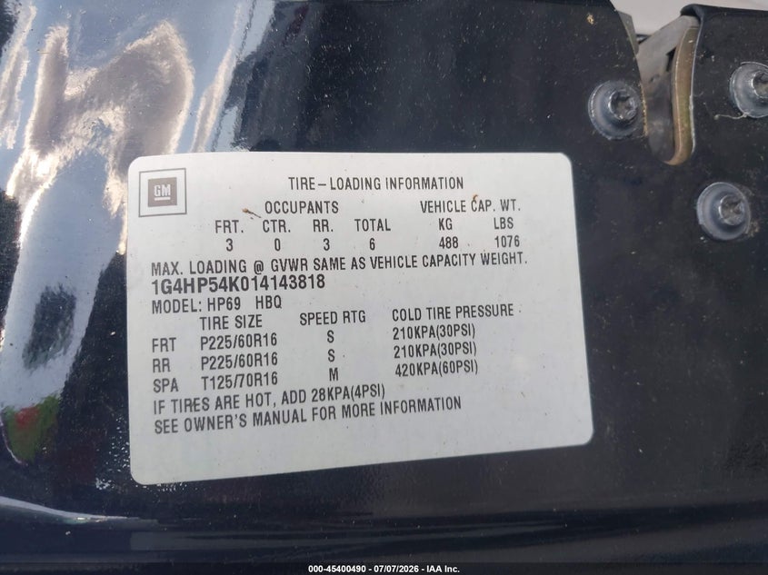 2001 Buick Lesabre Custom VIN: 1G4HP54K014143818 Lot: 45400490