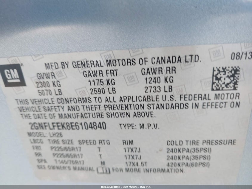 2014 CHEVROLET EQUINOX SPORT UTILITY VEHICLE 2.4L I-4 DI, DOHC, VVT, 182HP
