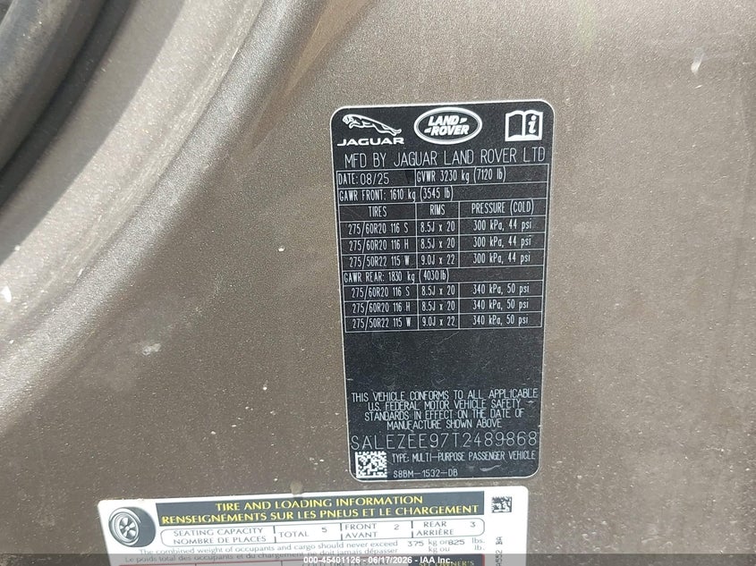 2026 Land Rover Defender P635 Octa/P635 Octa Black VIN: SALEZEE97T2489868 Lot: 45401126