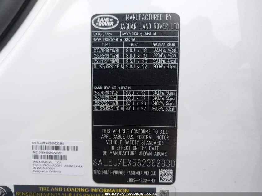 2025 Land Rover Defender 110 P300 VIN: SALEJ7EX5S2362830 Lot: 45401277