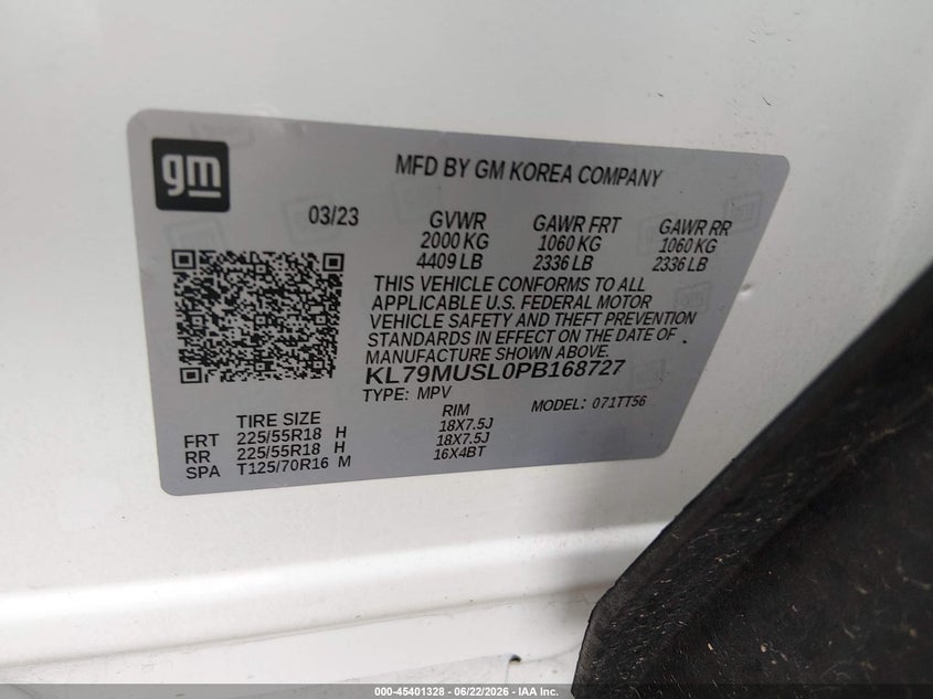 2023 CHEVROLET TRAILBLAZER(VIN: KL79MUSL0PB168727