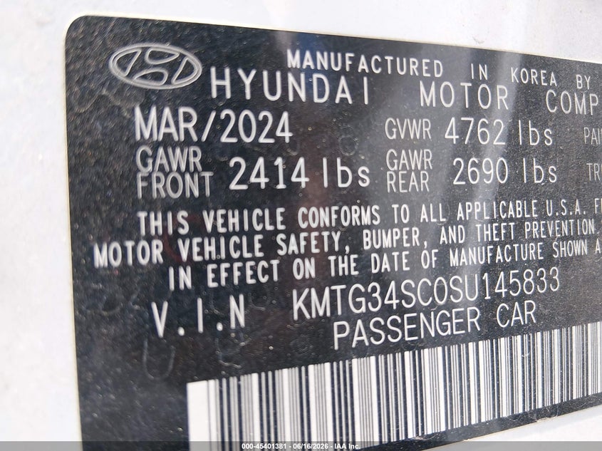 2025 Genesis G70 2.5T Rwd VIN: KMTG34SC0SU145833 Lot: 45401381