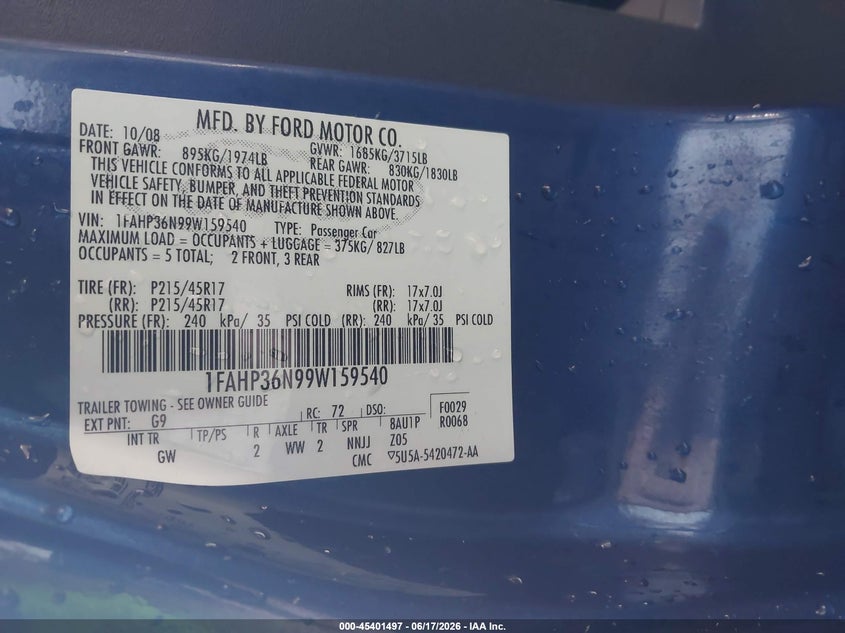 2009 FORD FOCUS SEDAN 2.0L I-4 DOHC, 140HP