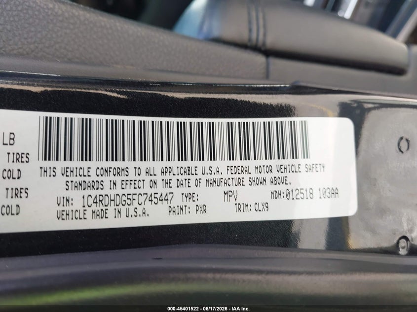 2015 Dodge Durango Limited VIN: 1C4RDHDG5FC745447 Lot: 45401522
