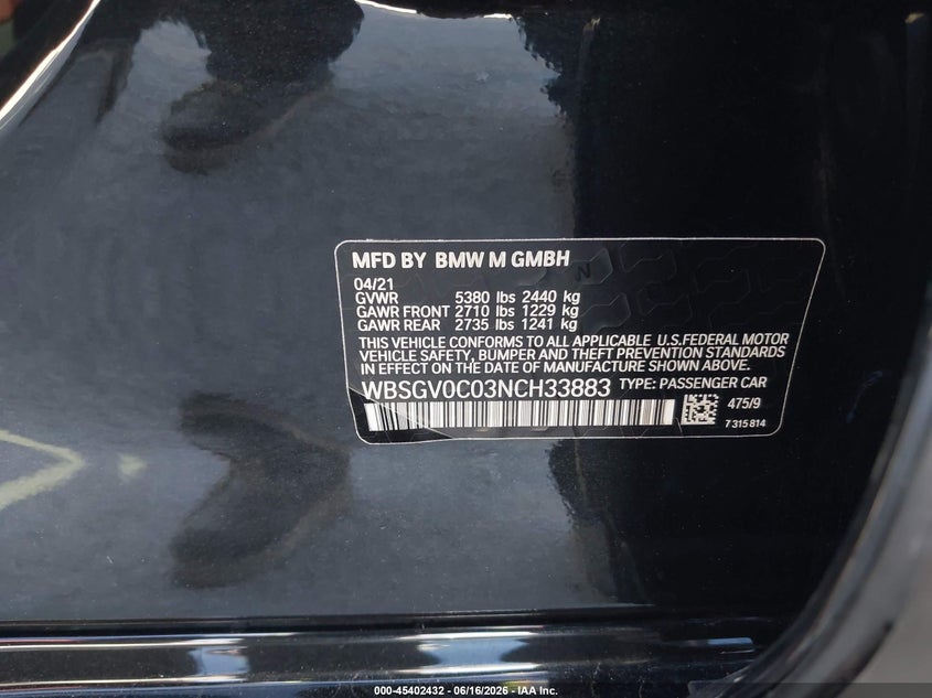 2022 BMW M8 SEDAN 4.4L V-8 DI, DOHC, VVT, TURBO, 617HP