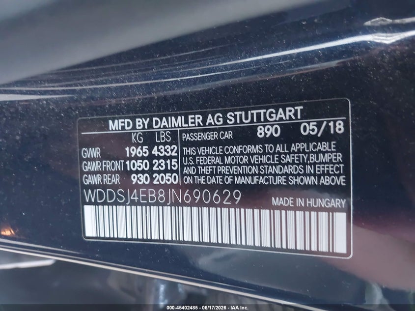 2018 Mercedes-Benz Cla 250 VIN: WDDSJ4EB8JN690629 Lot: 45402485