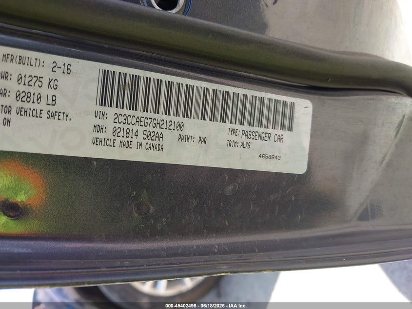 2016 Chrysler 300C VIN: 2C3CCAEG7GH212100 Lot: 45402498