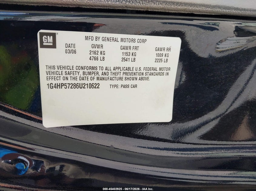 2006 Buick Lucerne Cx VIN: 1G4HP57286U210622 Lot: 45402925