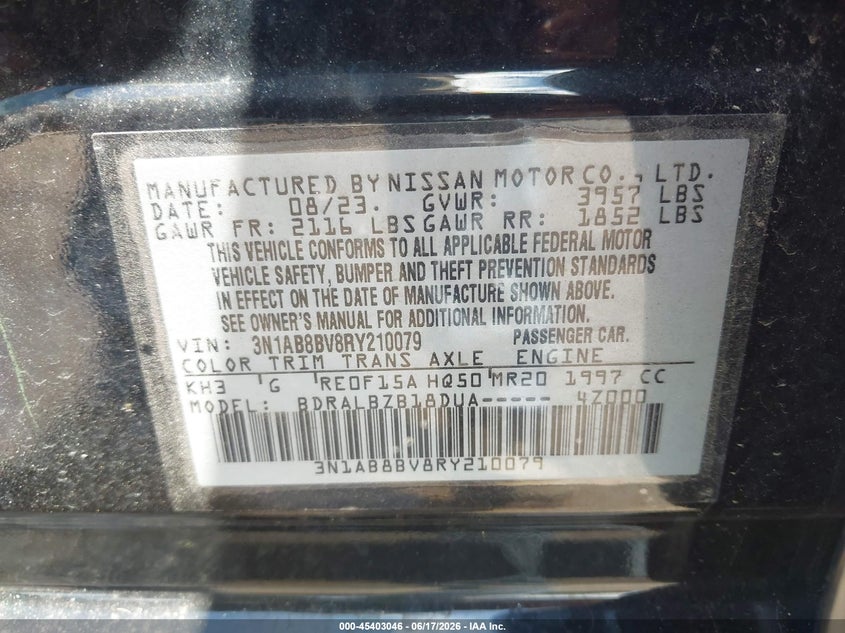 VIN 3N1AB8BV8RY210079 2024 NISSAN SENTRA S XTRONIC CVT