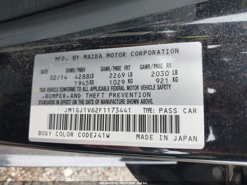 2015 Mazda Mazda6 I Touring VIN: JM1GJ1V62F1173441 Lot: 45403142