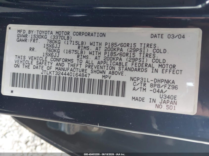 2004 Scion Xb VIN: JTLKT324440164847 Lot: 45403209