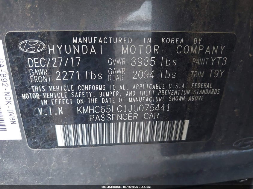 2018 Hyundai Ioniq Hybrid Blue VIN: KMHC65LC1JU075441 Lot: 45403364