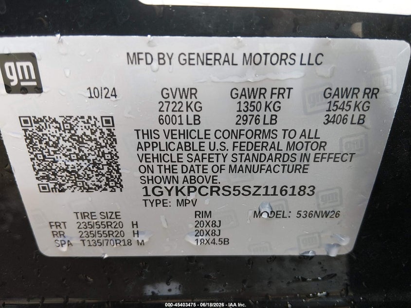 2025 Cadillac Xt6 Fwd Premium Luxury VIN: 1GYKPCRS5SZ116183 Lot: 45403475