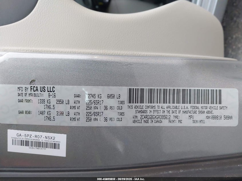 2016 Dodge Grand Caravan Se Plus VIN: 2C4RDGBGXGR395612 Lot: 45403537