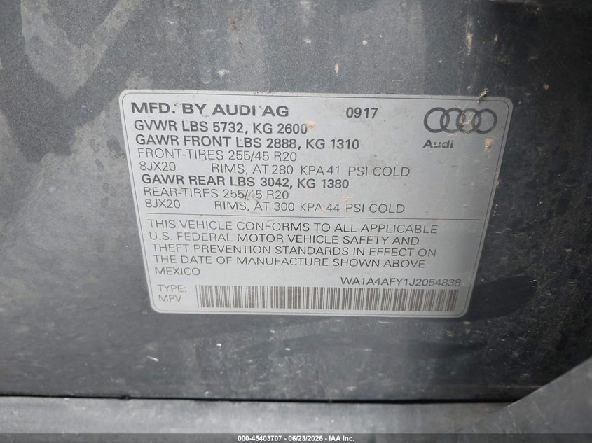 2018 Audi Sq5 3.0T Premium Plus VIN: WA1A4AFY1J2054838 Lot: 45403707
