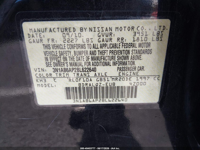 2011 NISSAN SENTRA SEDAN 2.0L I-4 DOHC, VVT, 140HP