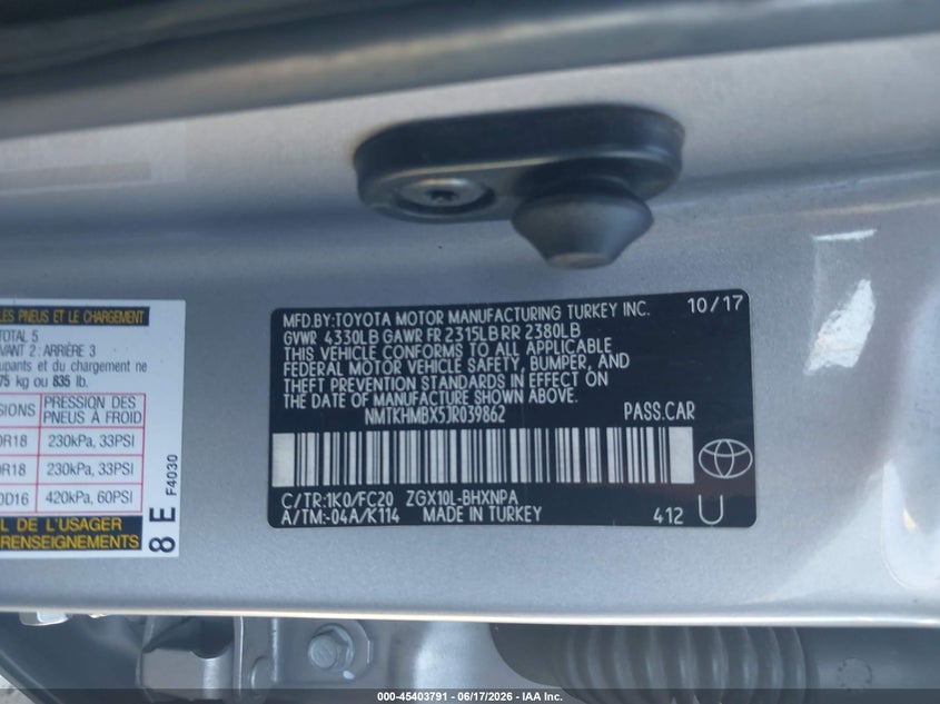 2018 Toyota C-Hr Xle Premium VIN: NMTKHMBX5JR039862 Lot: 45403791