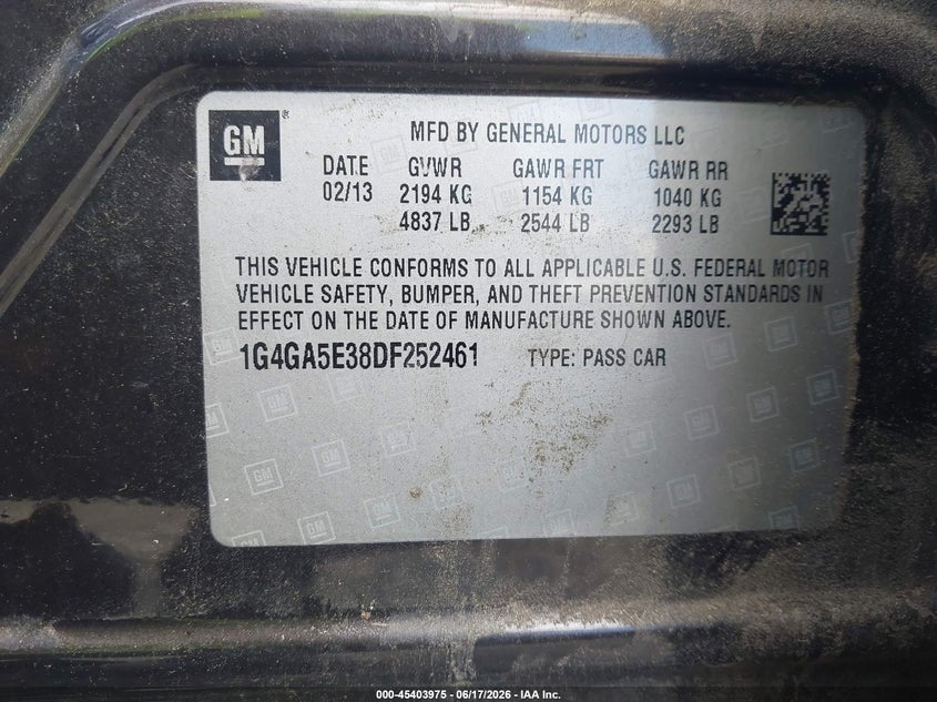 2013 BUICK LACROSSE SEDAN 3.6L V-6 DI, DOHC, VVT, 303HP