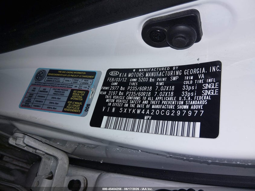 2012 KIA SORENTO SPORT UTILITY VEHICLE 3.5L V-6 DOHC, VVT, 276HP